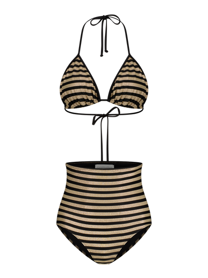Bikini Luxe Streifen Schwarz Gold Dubai GirlsMustHave 