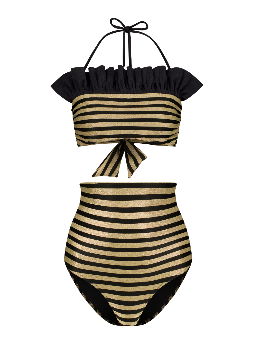 Bikini Luxe Streifen Schwarz Gold Dubai GirlsMustHave 